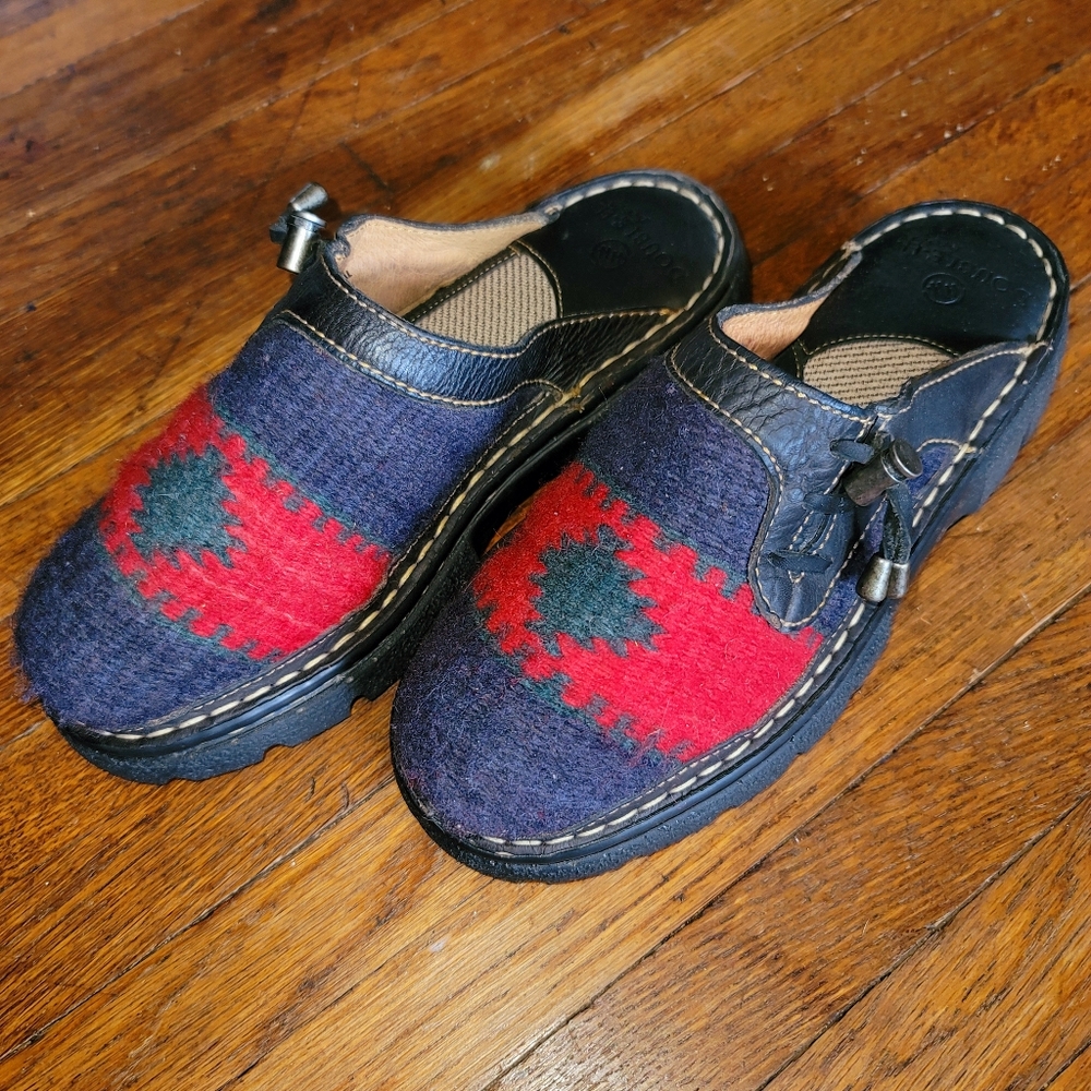Double H Boots Southwestern Wool Print Aztec Leather Clogs Slides Mules 5.5 M
